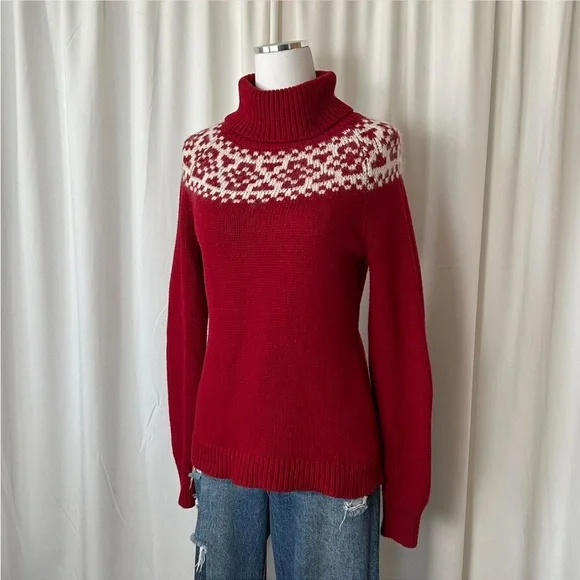 Talbots Fair Isle turtleneck sweater wool blend Medium Petite. - Picture 3 of 8
